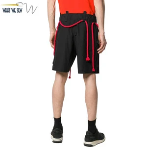 2019 New Season Mens Black And Red Cotton Rope Detail Casual Shorts