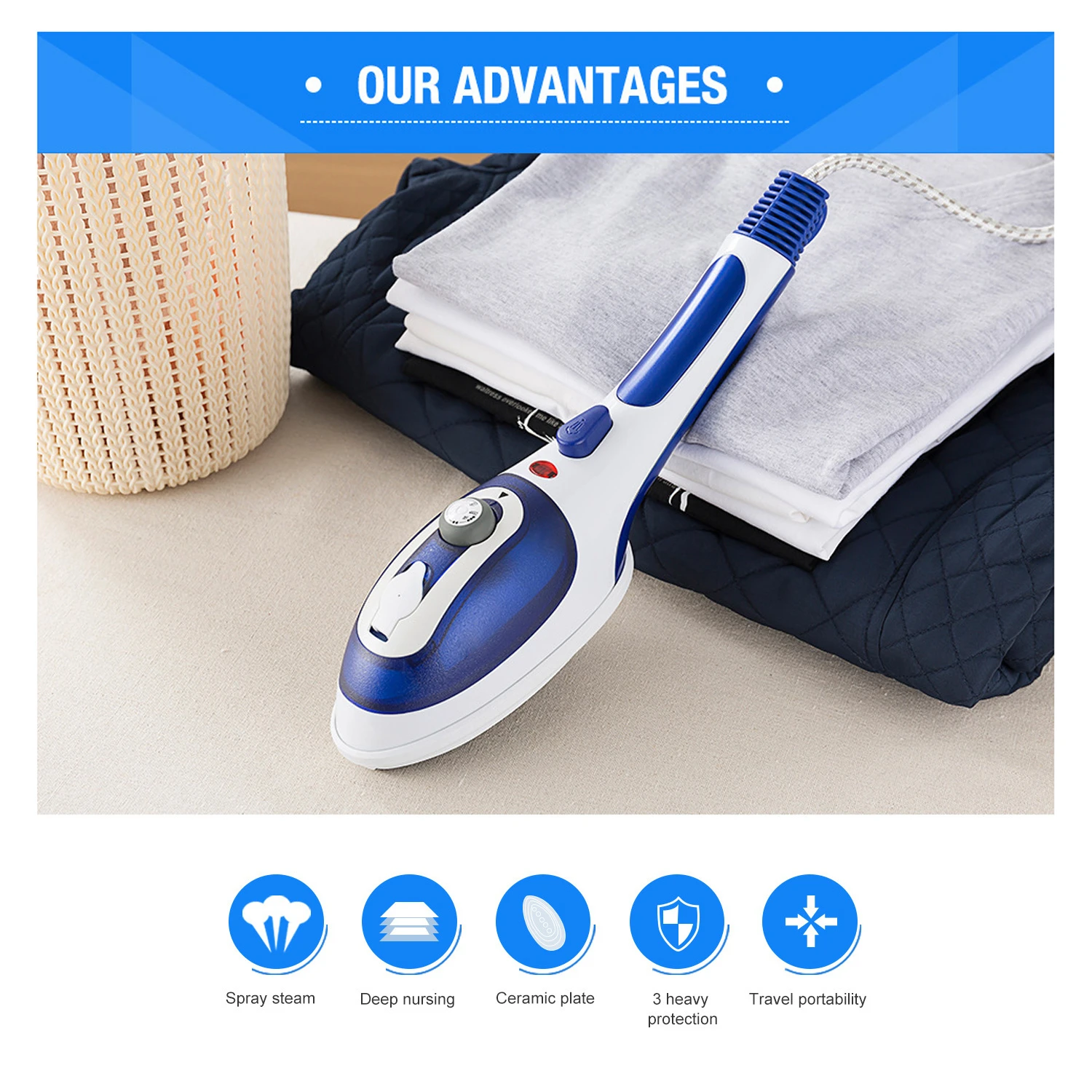 2020 Amazon Top Sell Portable Garment Steamer Cloth Flat Iron Steam for Home Travel 180ml Tank Hanger Steam Electric Iron