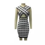 2020 Women party cut out digital printing fabric bandage dress