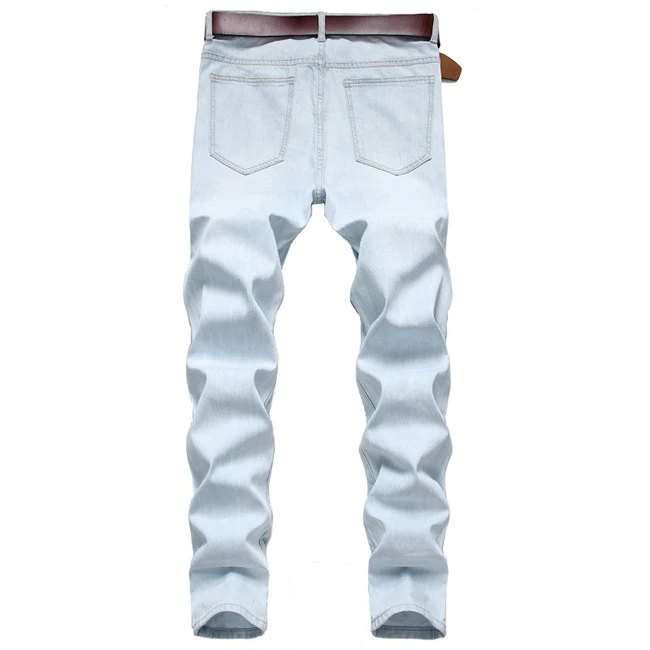 2021 Light Color Mens Jeans Brushed Hole Patch Denim Pants men clothings