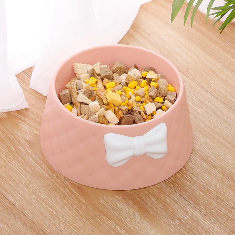 2021 New deepening leak-proof Dog Bowl INS style creative bow diamond pattern Road cat bowl macaron color durable pet bowl