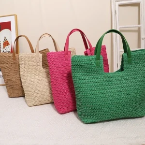 2023 New Style Fashion Ladies Big Capacity Straw bag Trendy Handmade Beach Straw Tote Bag For Women