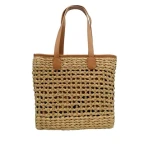 2023 Solid Color Lady Straw Handbags Women Portable Leisure Summer Beach Straw Bags With PU handle