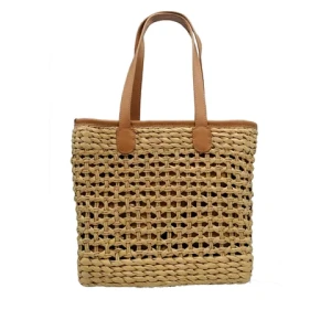 2023 Solid Color Lady Straw Handbags Women Portable Leisure Summer Beach Straw Bags With PU handle