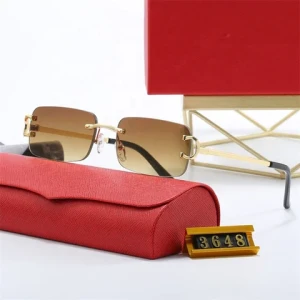 2024 Wholesale Rimless Rectangle Luxury Brand Sunglasses Women Fashion Designer Metal Men Sunglasses with Logo UV400