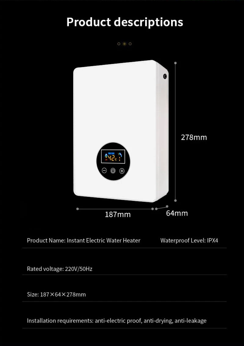 3-5kw New design smart instant electric tankless shower water heater with faucet
