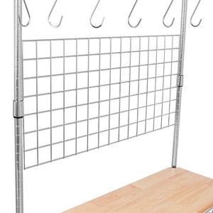 3 tiers metal mesh wire display storage rack stand adjustable display shelf with cutting board and hooks for customized