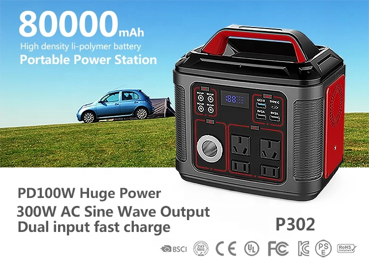 300W AC 110V 220V power inverter Quick Charger Portable Energy Storage  80000mah Power station For outdoor