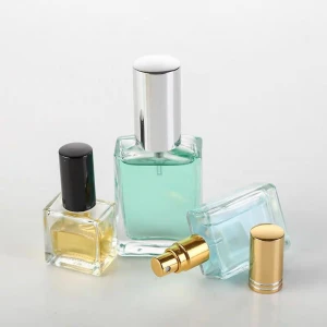 30ml square glass perfume bottle with aluminum spray mist cap for cosmetic
