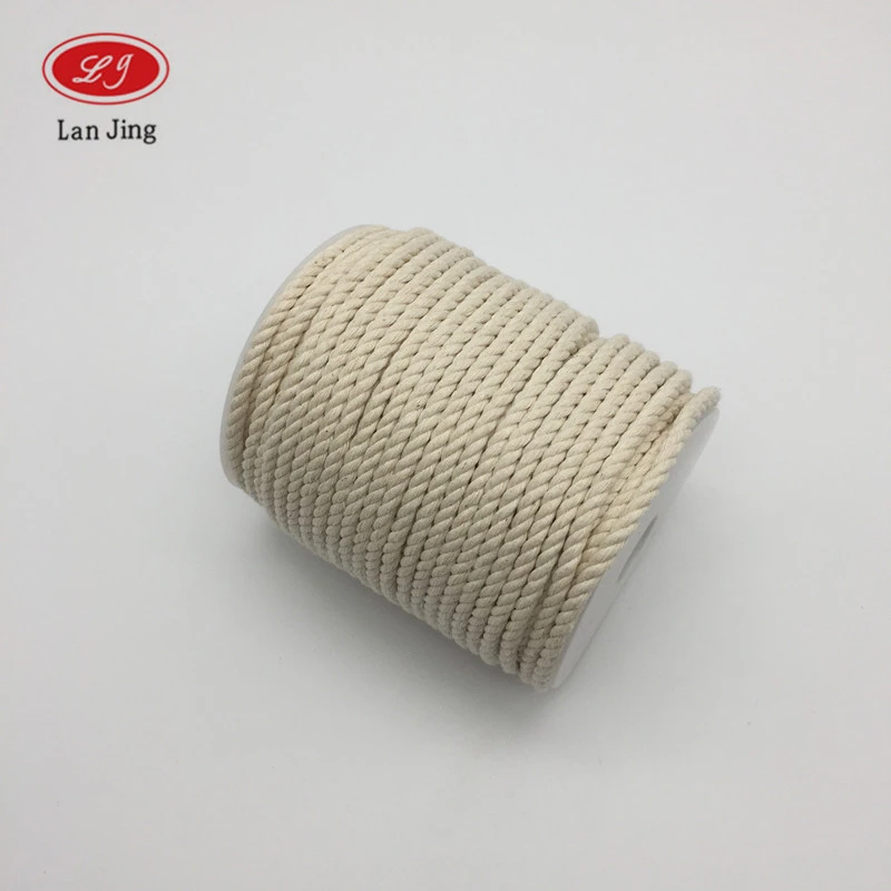3mm 4mm 5mm 4-Strands Natural White color Cotton Twisted Rope For Macrame Cord