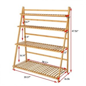 4-tier Natural Bamboo Plant Stand Foldable Ladder Flower Rack Display Shelf for Home Patio Balcony