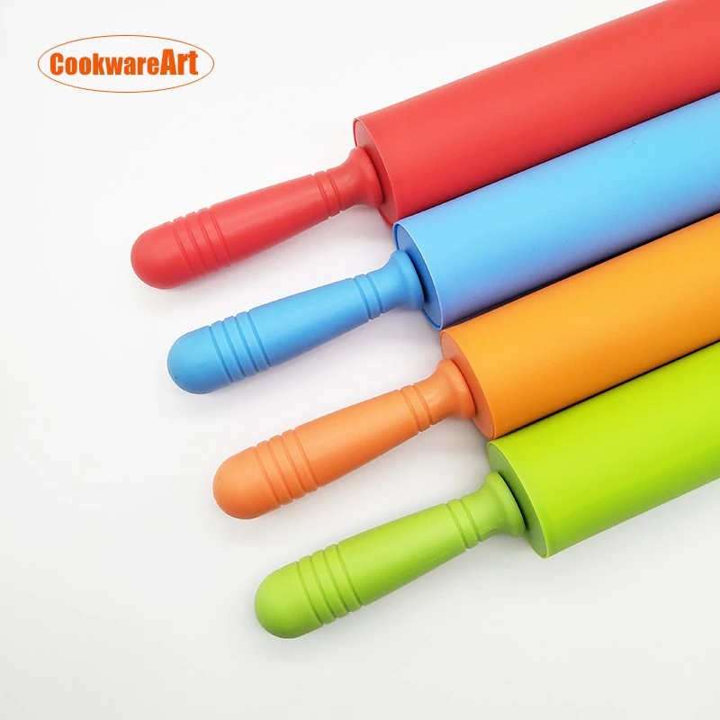 43 cm non-stick colorful  silicone pastry dough rolling pin with plastic handle for baking