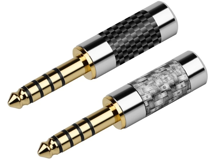 4.4mm 5 Pole Gold Plated Copper Earphone Plug Carbon Fiber Audio Jack Balanced Wire Connector Alloy Shell Metal Adapter