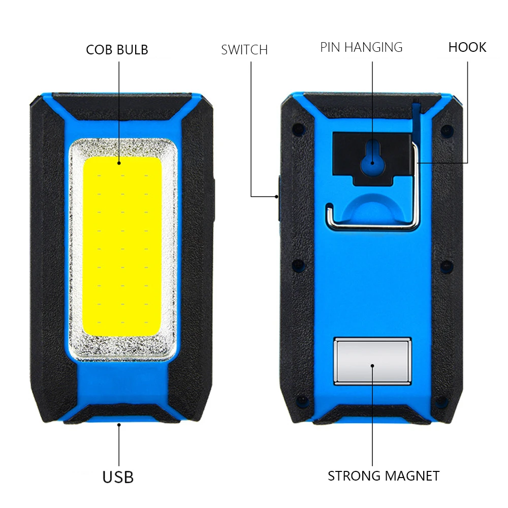 800LM Powerful COB LED Flashlight Torch 3000mAh USB Rechargeable Work Light Inspection Lamp Camping Tent Lantern Wall Lamp 3Mode
