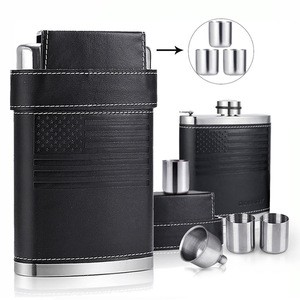 8Oz Flask for Liquor and Funnel Leak Proof 18/8 Stainless Steel Pocket Hip Flask with Black Leather Cover