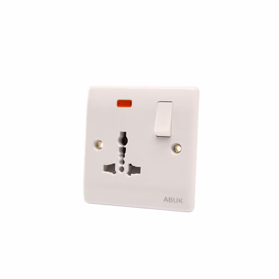 Abuk EU UK 1gang 2way 220V AC Switch and Socket Universal Multi Power Single Wall Plug Socket Outlet with LED Indicator Light