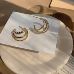 ADELANTE New French Imitation Big Round Circle Pearl Female Gold Plated Brass Hoop Earring