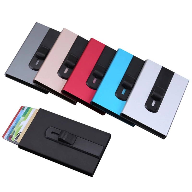 Aluminium metallic credit card holder with automatic hand push button multi color card protector case