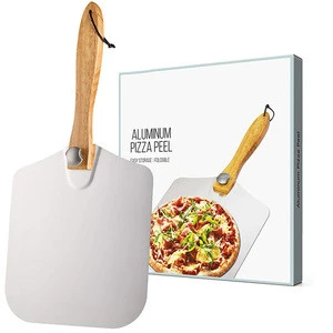 Aluminum Pizza Shovel Set foldable  12 Inch Square Tools Metal Pizza Peel Oven Accessories  with  Wooden Handle