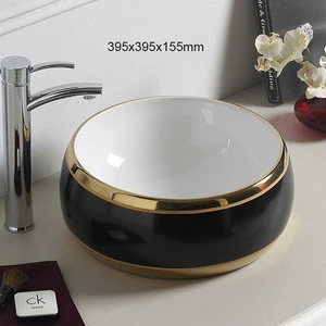 Antique Ceramic Vessel Sink art basin for Saudi Arab with gold pattern ceramic wash basin patterned sink