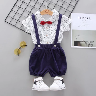 Baby Boys Clothes Dress Shirt with Bowtie + Suspender Shorts