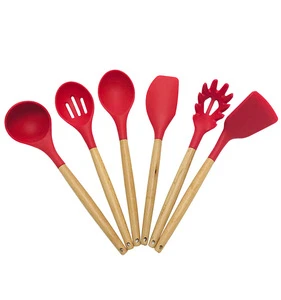 baking supplies T&amp;A 8 Natural Wooden Silicone Cooking Utensils Set Silicone Kitchen Utensil Set