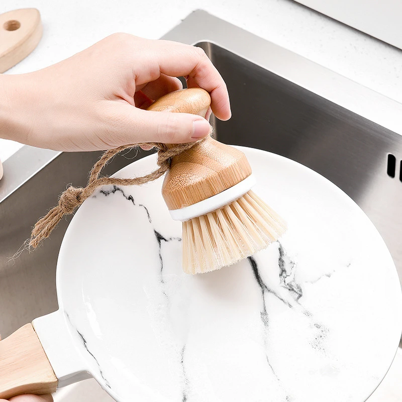 Bamboo Durable Fiber Bristles Scrub Dish and Sink Wash Tool Kitchen Cleaning Brush