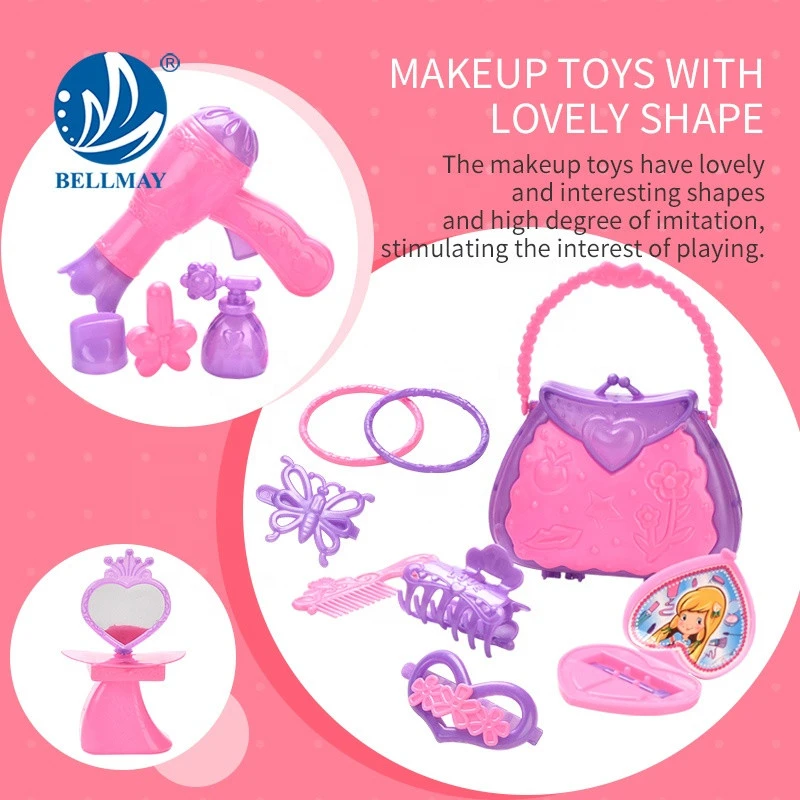 Bemay Toy Bag Packing Fashion Girl Pretend Play Set Dress Up Beauty Play Hair Set Toy Accessories With Electric Hair Dryer