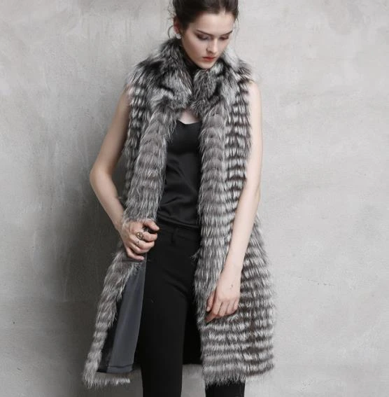Best Sell Luxury Slim Real Fox Fur Waistcoat Fur Long Vest