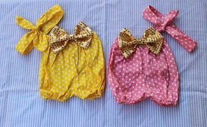 Boutique Clothing 2018 Sequin Bowknot And Polka Dot Bloomers Yellow Headband Baby Bloomers Wholesale