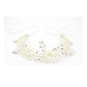 Bridal headdress rhinestone  pearls hairband heavy hand knitting high-end bridal hair accessories wedding accessories