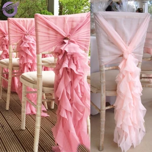 BS00410 Fashionable design wholesale blush chiffon ruffle wedding chair cover sash with hood