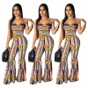 casual solid bodycon sleeveless women sexy ribbed colorful suspender stacked jumpsuit with flare