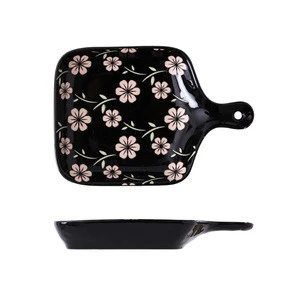 Ceramic Bakeware single handle Hand painted Underglaze color Support oven heating Baked cakes chicken pizza AWS5017