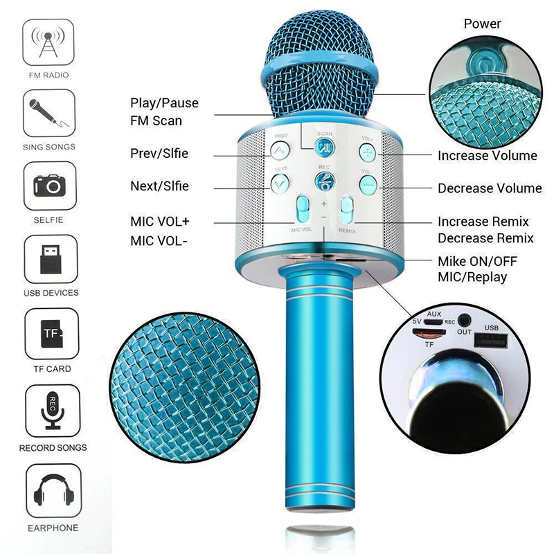 Cheap WS858 USB Portable Handheld KTV Children Toy Mobile sing Mike Wireless Karaoke Bluetooth Microphone With Speaker For Kids
