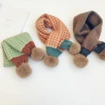 Children's wool scarf Winter boys and girls knitted wool small lattice color matching thick warm scarf