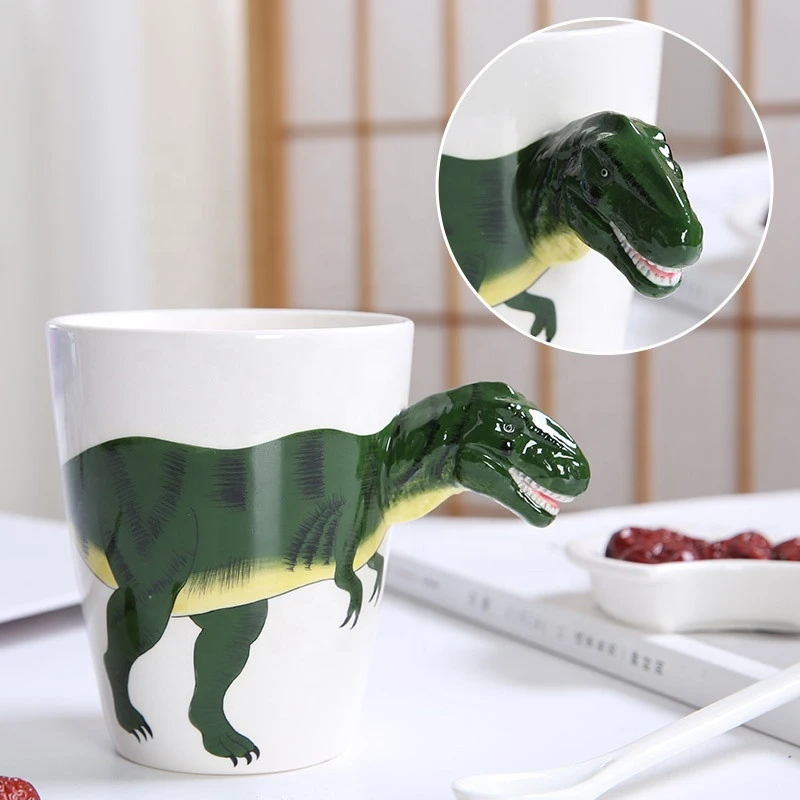 Chinese high quality factory stocked new porcelain 3D cup glazed cheap ceramic 400ml  Animal dinosaurs mug