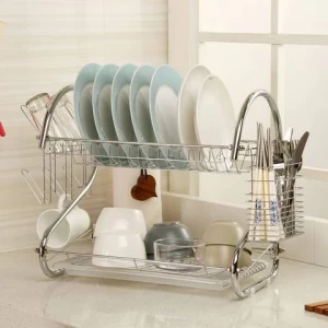 Chinese Manufacturer assembly  2 Tier S Tube Iron Wire Kitchen Cabinet Dish Drying Drainer Tableware Drying Rack Dish Rack