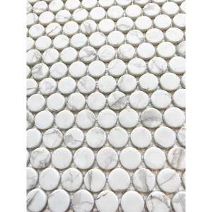 Circle penny round marble look recycle glass mosaic tile for wall
