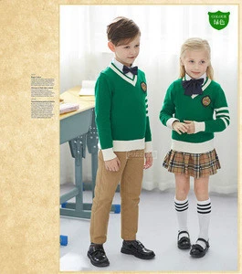 Claasy Ribbed cuffs and hem Kids Sweater Winter School Uniform