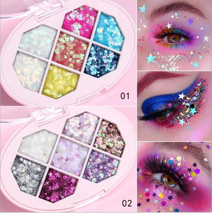 CmaaDu 7 Colors Sparkle Glitter EyeShadows Palette Makeup Diamond Eye Shadow Sequins Face Pigment Cosmetics