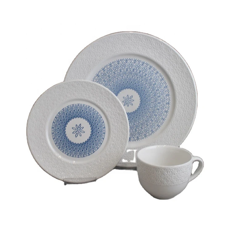 Color Glaze Relief Emboss Dinner Tableware Sets Porcelain Ceramic Plate Stoneware Dinnerware Sets