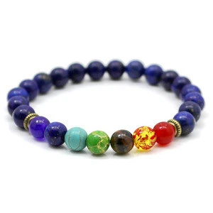 Colors Customized 7 Chakra Healing Natural Stone Beads Bracelet In Stock