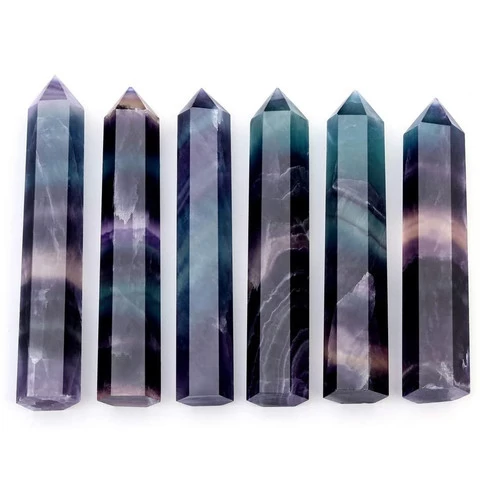CrystalTears Fluorite Healing Crystal Point Wands 3.15"-3.5" Hexagonal Faceted Prism Wand Reiki Quartz Crystals Stones with Box