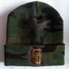 Custom 100% acrylic camo printing beanie with different logo embroidery