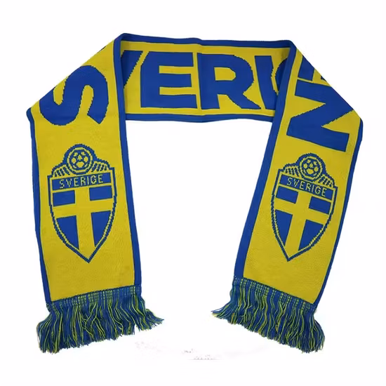 Custom Design Sverige Ice Hockey Logo Acrylic Jacquard Woven Knit Sports Basketball Club Fans Souvenir Slogan Scarf