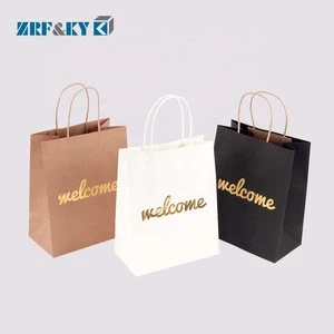 Custom Fashion Recyclable Printed Pattern Packing White/Black/Brown Kraft Paper Bags With Twisted Handles