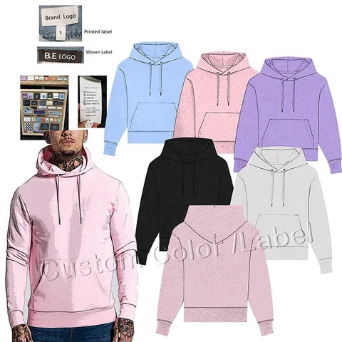 Custom High Quality 100% Cotton Fleece Pullover Sweatshirts Printing Embroidery Logo Mens  Hoodies