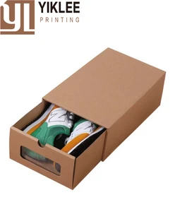 Custom Logo Corrugated Board Drawer Shoe Box, Sliding Drawer Box Packaging with clear pvc window