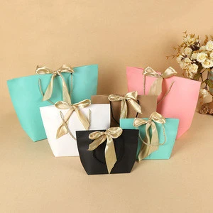 Custom Logo Premium Paper Tote Printing Bow Malls Shopping Gift Bag